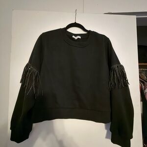Black Beaded Sleeve Sweatshirt